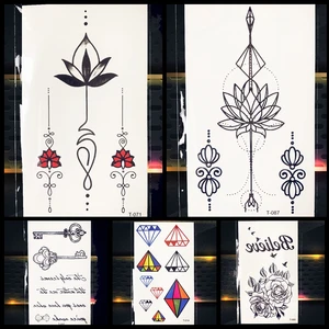 Женский браслет с цветком лотоса, черные геометрические тату-наклейки для девушек, тела, пальцев, рук, лодыжек, татуировки Будды