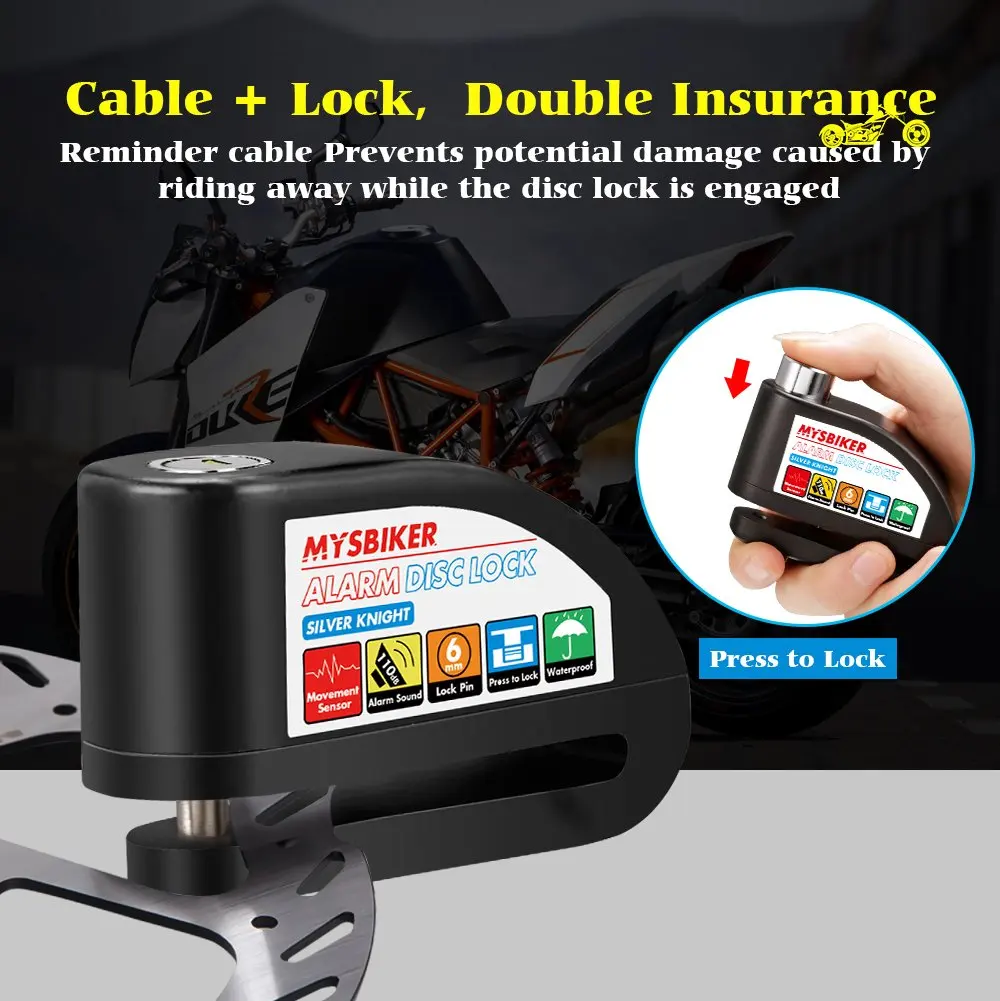 MYSBIKER водонепроницаемый мотоциклетный замок с сигнализацией для велосипеда