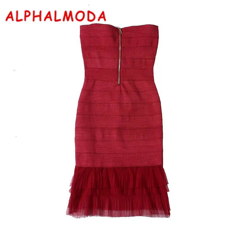 Женское облегающее платье ALPHALMODA кружевное лоскутное с бандажным подолом