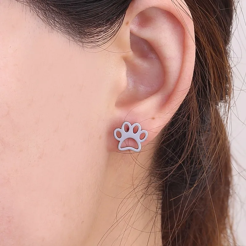 Женские серьги гвоздики RIR из розового золота с принтом собачьей лапы ювелирные