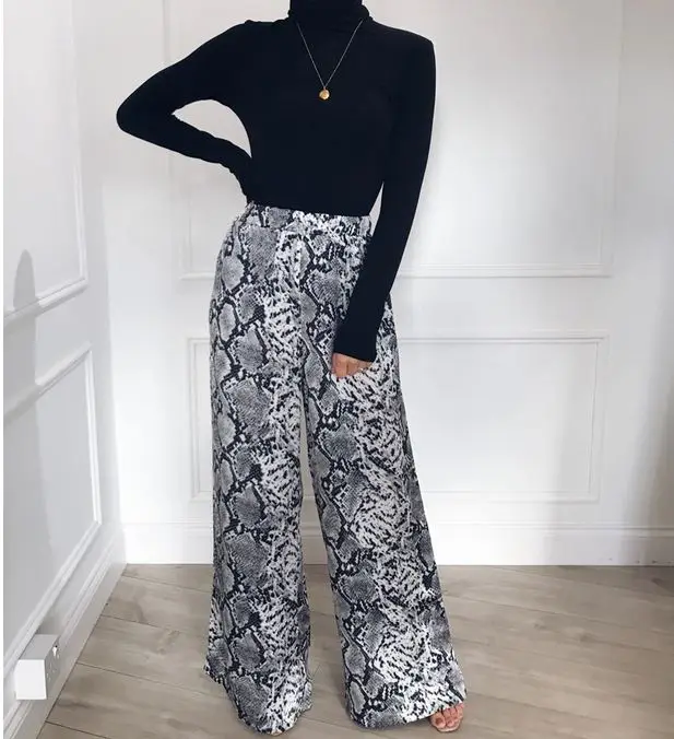 

Fashion Wide Leg Pants Womens High Waist Loose Casual Leopard Printed Snake Print Long Pants