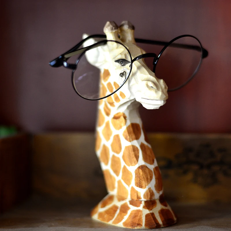 Высеченный вручную Жираф очки стенд ремесло Резьба по дереву прекрасный глаз