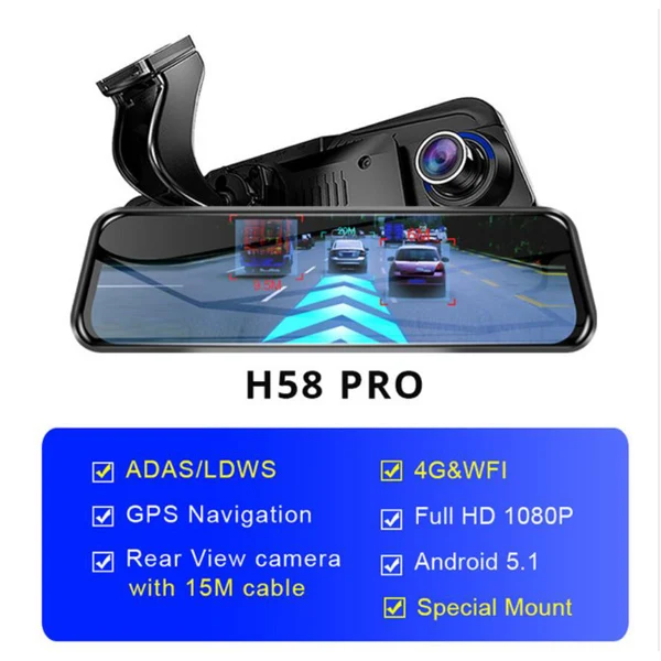 H58 Pro WHEXUNE 4G потоковая FHD 1080P Android автомобильный видеорегистратор Специальное 1" Сенсорное зеркало заднего вида двойная тире камера ADAS WiFi gps регистратор dvrs - Название цвета: H58 Pro
