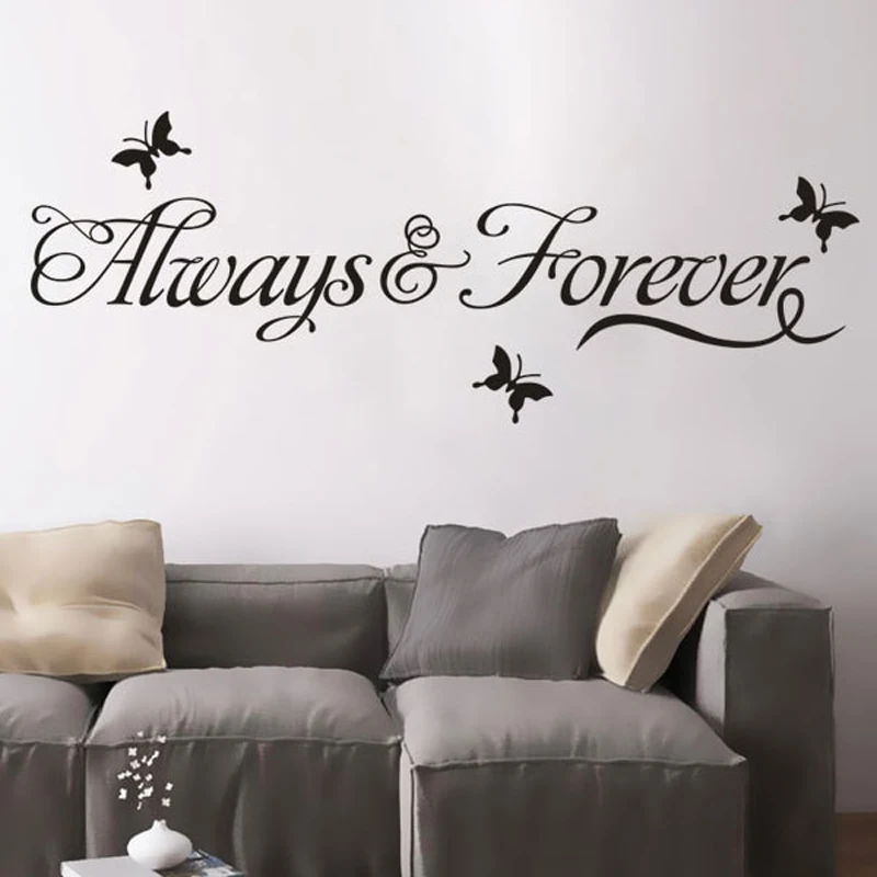 Наклейки на стену с цитатами Always & Forever Butterflies для украшения гостиной домашними декоративными постерами из винила TA487.