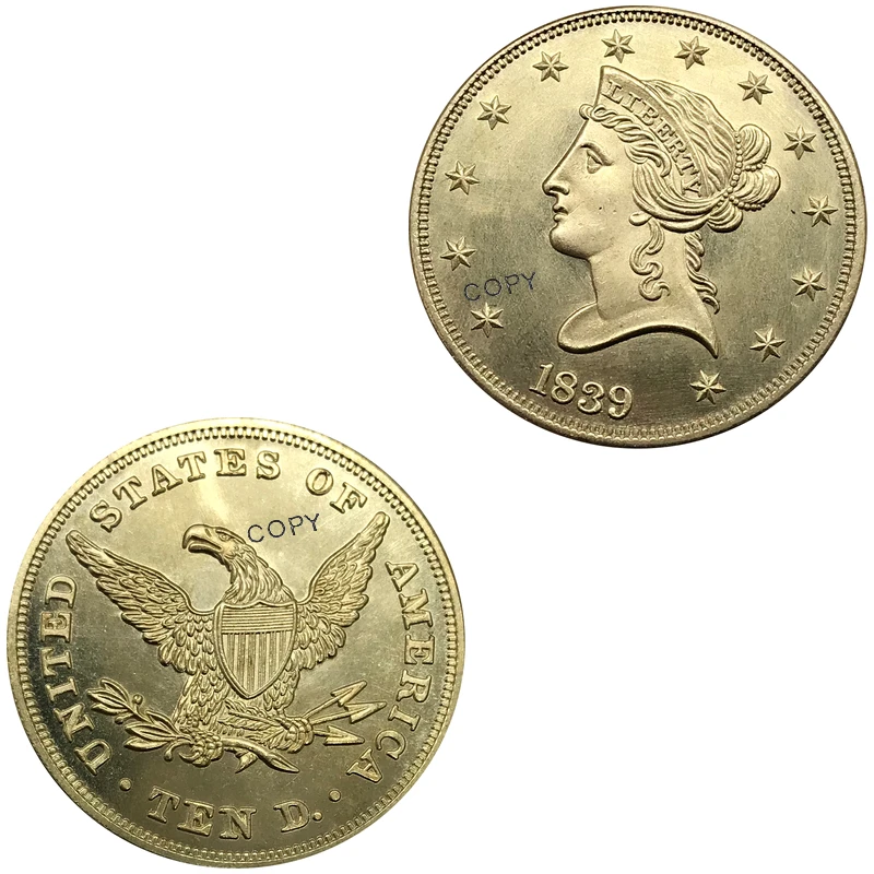 Соединенные Штаты Америки 1839 Liberty 10 долларов "Coronet Head-Eagle" без девиз латунные золотые монеты копии монет