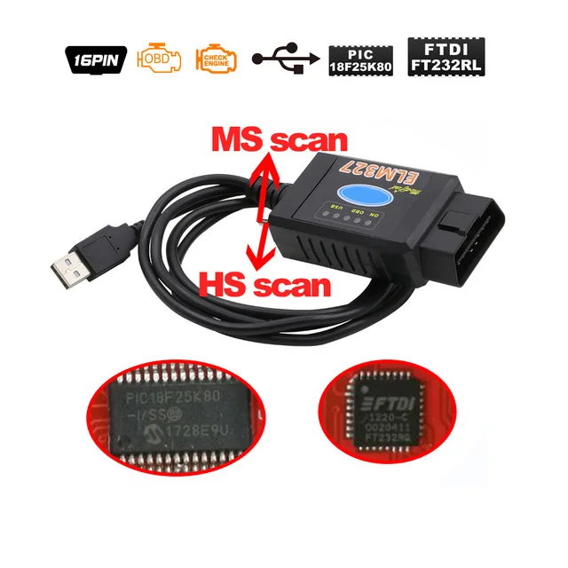 USB version Pic18f25k80 для Ford ELM327 USB FTDI чип с переключателем для Forscan HS CAN/MS CAN автомобильный диагностический инструмент и ELM 327 версия Bluetooth - Цвет: USB version