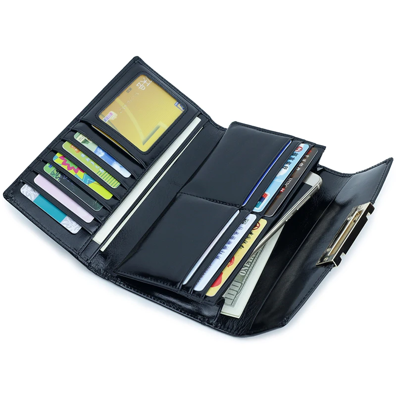 

Long Vintage Women Zipper Wallets Premium Genuine Oil Wax Leather Wallet European And American Large Capacity Clutch Purses