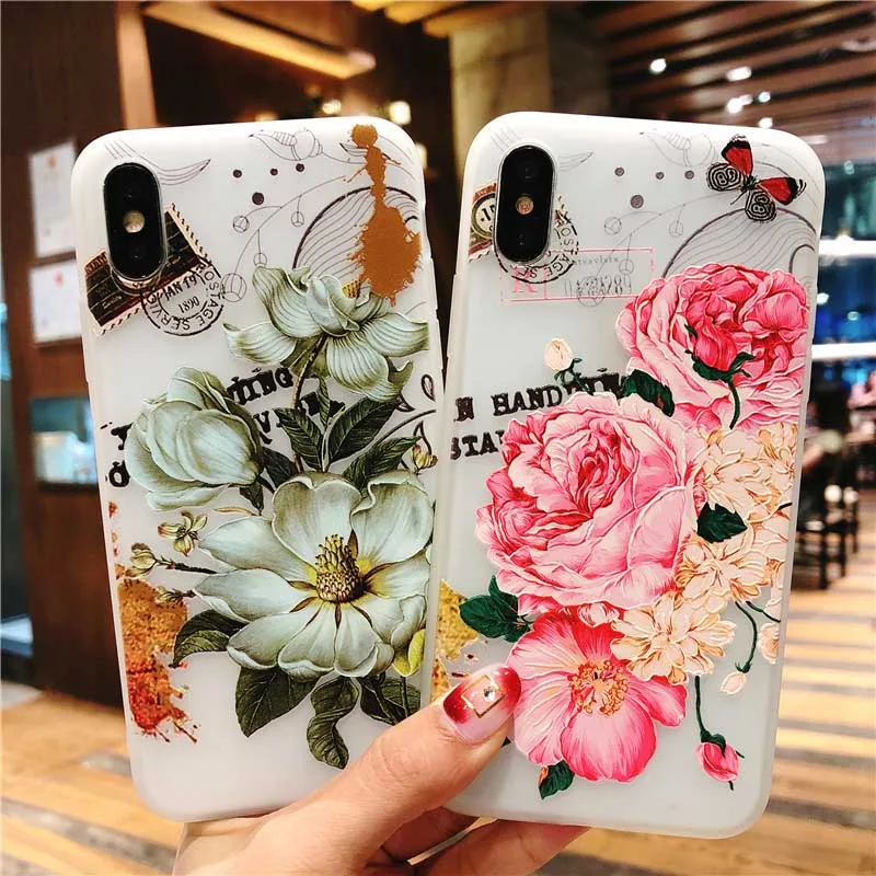 Kerzzil 3D рельефный чехол для телефона с розами iPhone 6 6S Plus TPU силиконовые чехлы X 8 7