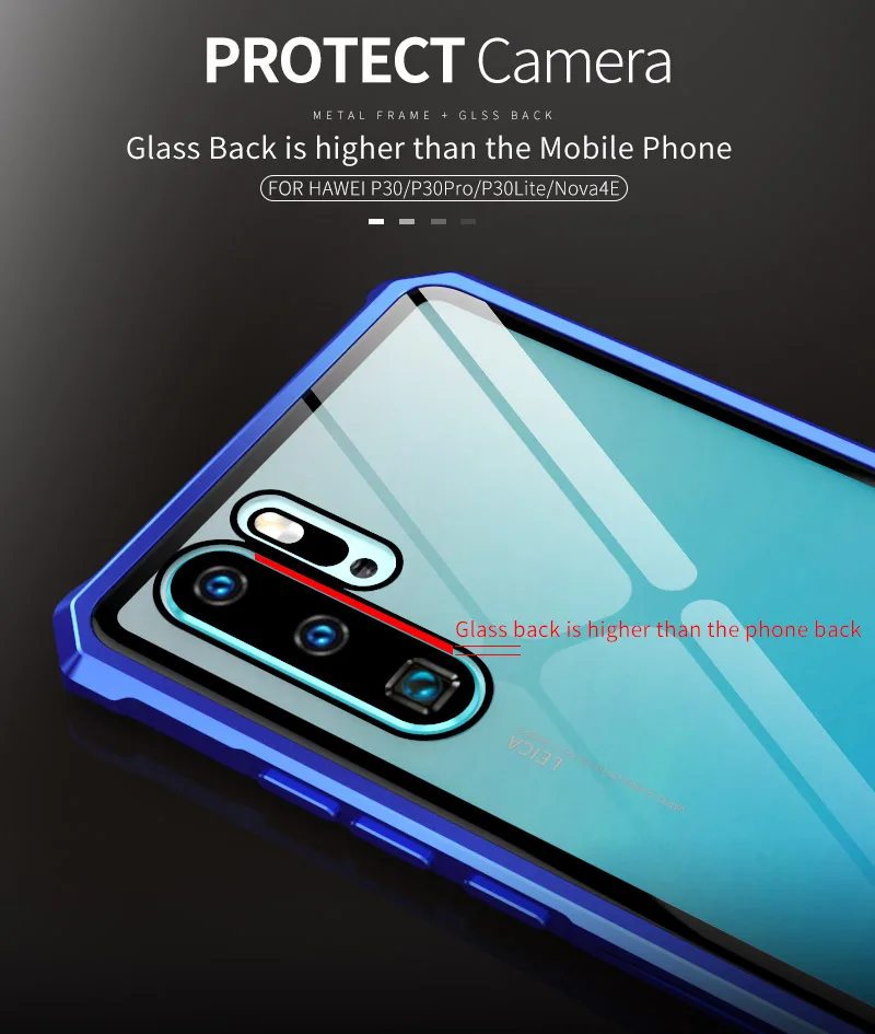 Алюминиевый бампер чехол для телефона huawei P30 Pro P30 lite Nova 5 5I 4E металлическая рамка бронированный чехол Honor 9X20 V20 8X MAX стеклянный чехол