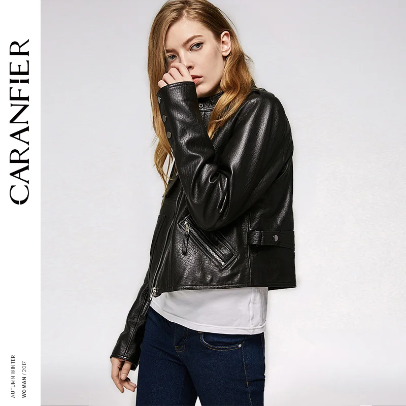 CARANFIER 2017 Женская куртка из натуральной кожи локомотив короткий модный топ 100%