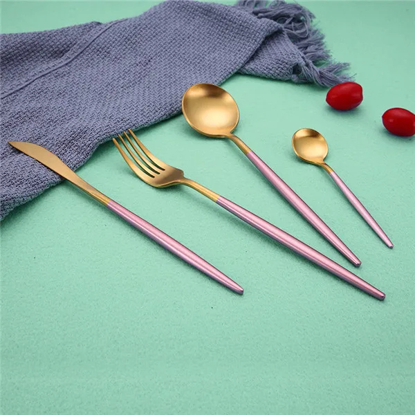 pink gold Горячая Распродажа столовый набор столовых приборов ножи вилки ложки Wester кухонные столовые приборы из нержавеющей стали домашние вечерние столовые приборы - Цвет: pink gold