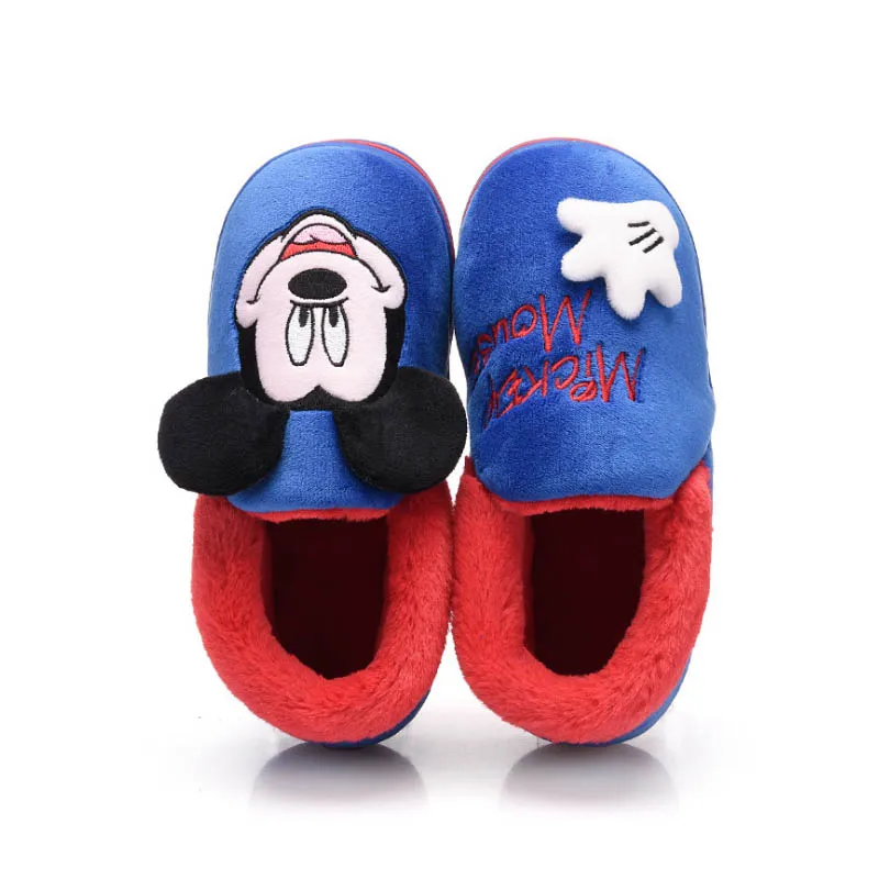 Blue Disney/Новинка года, Детские хлопковые тапочки с Микки и Минни, зимние домашние тапочки для мальчиков и девочек, теплая Домашняя обувь для малышей - Цвет: Blue