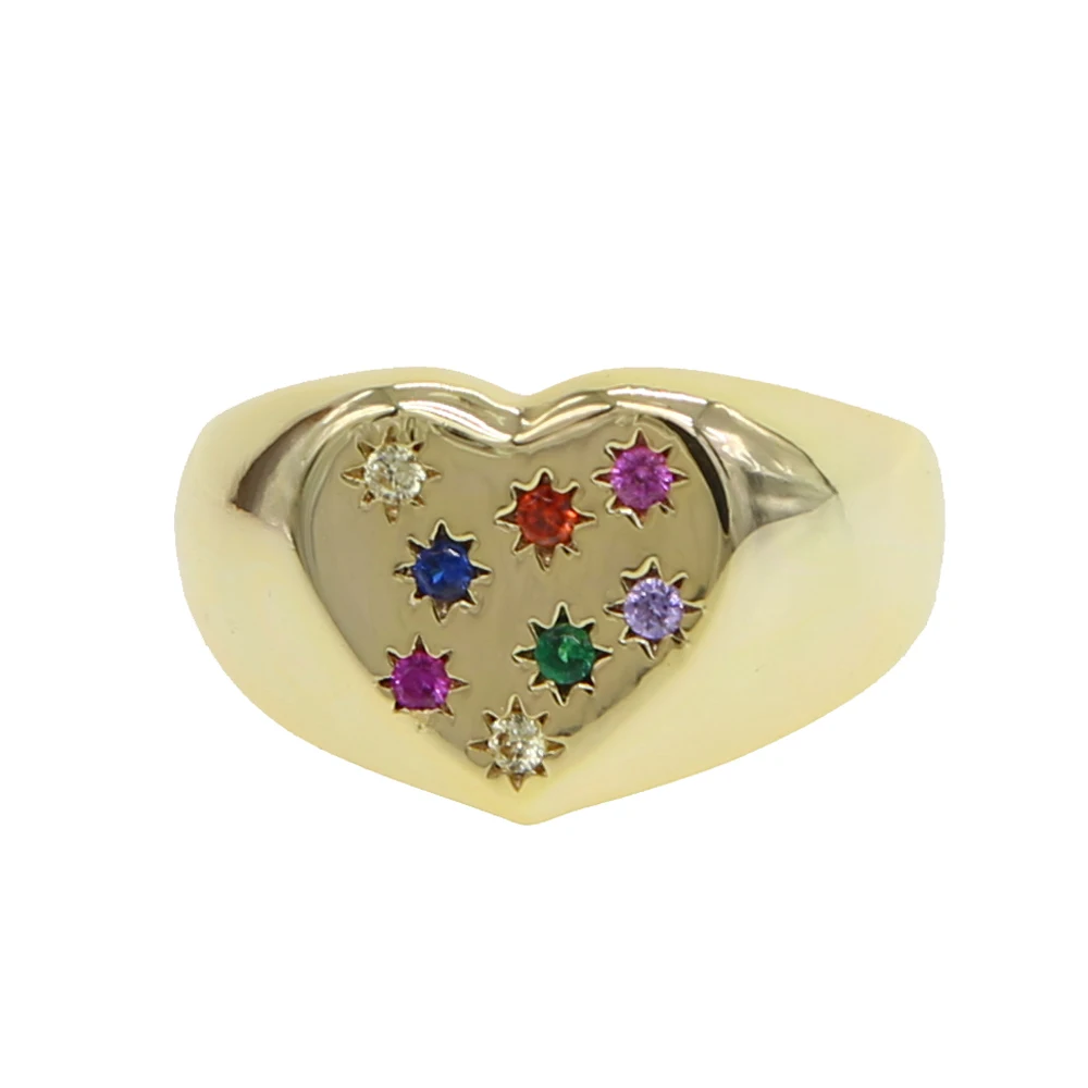 

Heart shape star signet ring Gold filled fashion european women rainbow cz inset engagement rings