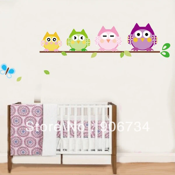 New Promotion Removable Vinyl Kid Room Wall Sticker With Four Owl Butterfly Tree Design Stickers | Дом и сад