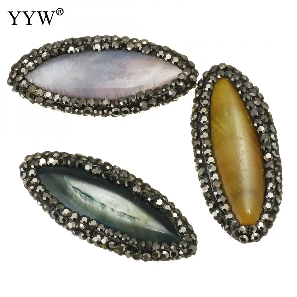 

10PCS Mix Micro Clay Pave Horse Eye Beads With Shell Freshwater Pearls Charm Rhinestone Beads For Jewelry Making 14-16x35-37x4mm