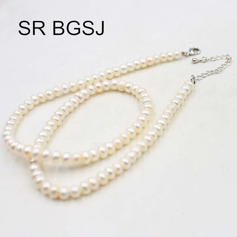 Free Shipping 5 6mm White Natural Rondelle Pearl Adjustable Chain Women Jewelry Necklace 18&quot|Колье| |