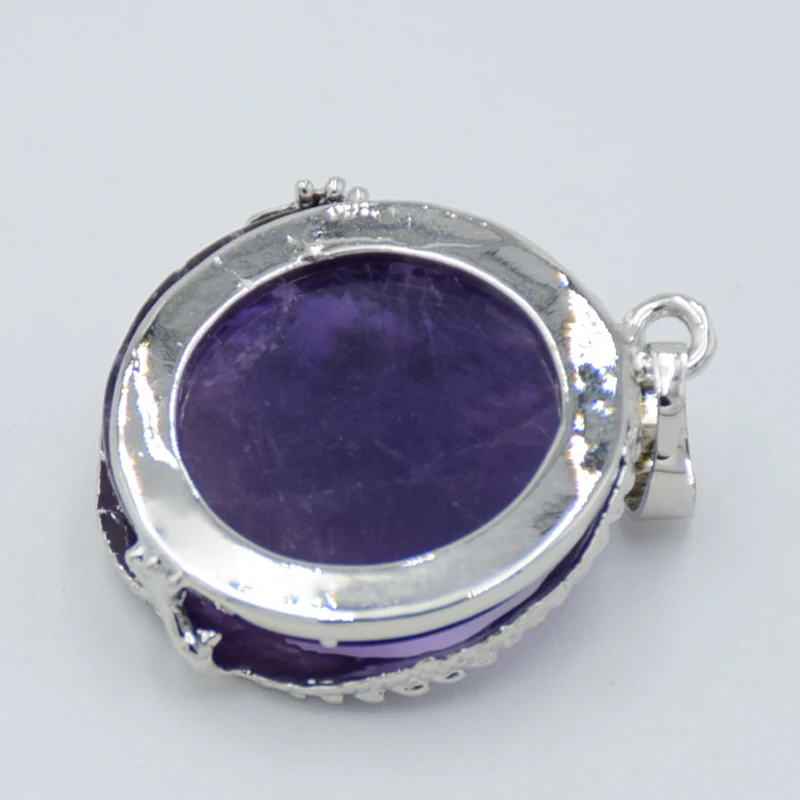 Silver Plated Dragon Animal Flat Round Beads Necklaces Pendants Women Natural Stone Purple Pink Crystal Charm Jewelry Accessory | Украшения