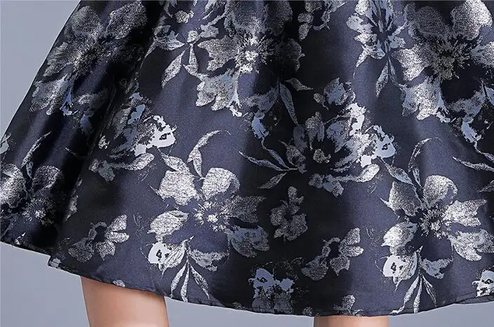 

Women Vintage Jacquard Runway Dress Retro Sleeveless Floral Print Blue A line Elegant Party Ladies Midi Office Work Dresses
