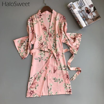 HaloSweet Slik Халат пикантная Пижама женский халат Женское нижнее белье-кимоно для