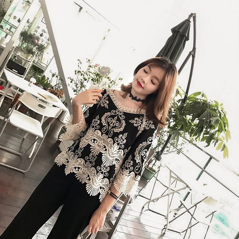 Blusa Feminina летняя женская белая кружевная блузка вязанная крючком тропический Топ