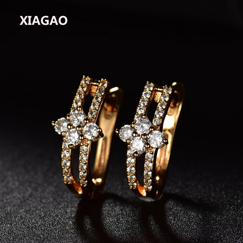Женские серьги кольца XIAGAO большие золотого цвета с кристаллами циркония XGE178|hoop