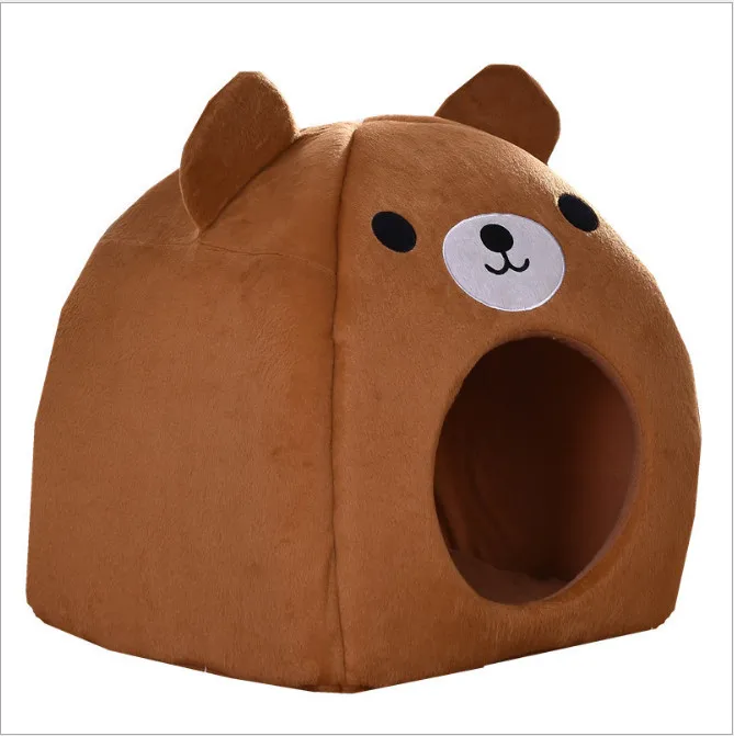 Кошка маленькая собака мягкая кровать Met дом палатка Igloo Кровать дом милый мультфильм коричневый S L