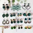 Корейские геометрические серьги-подвески с зеленым листом и сердцем, коллекционные комплекты ювелирных украшений для женщин, Осень-зима 2019