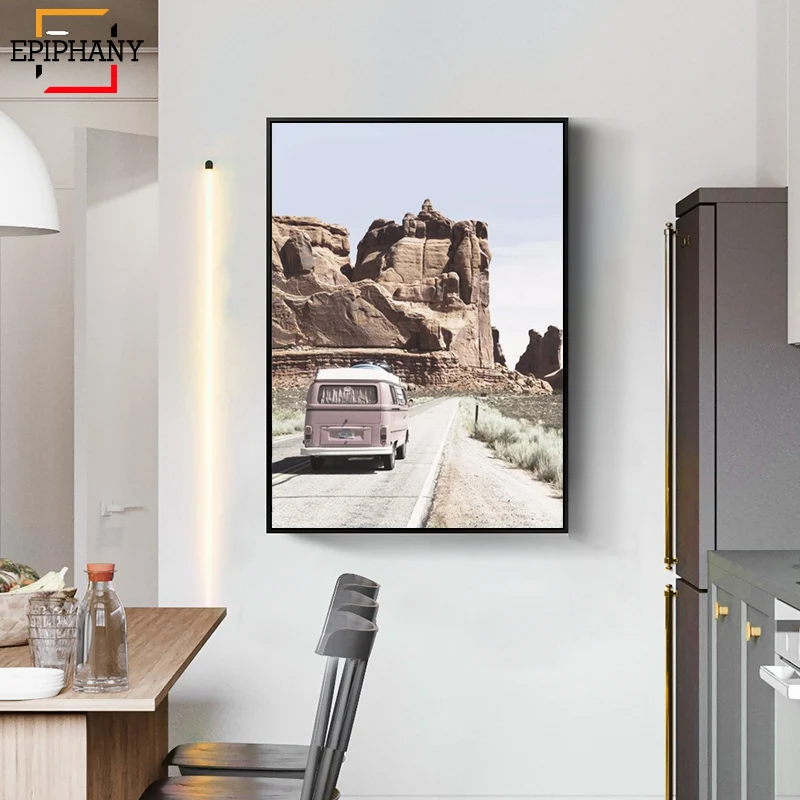 Bus Wall Art Canvas Painting Adventure Awaits Travel Posters and Prints Nordic Boho Pictures for Living Room | Дом и сад