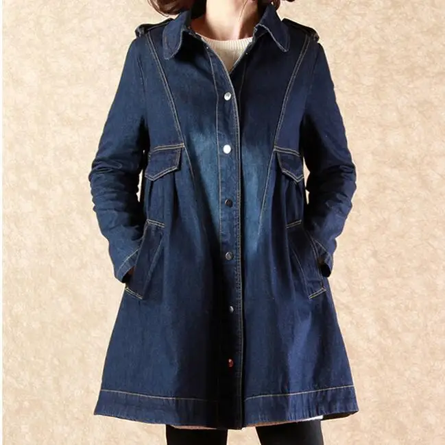 

M-3XL Hot / Spring Women New Long Fashion Leisure cowboy coat big yards long long dust coat of easing a word