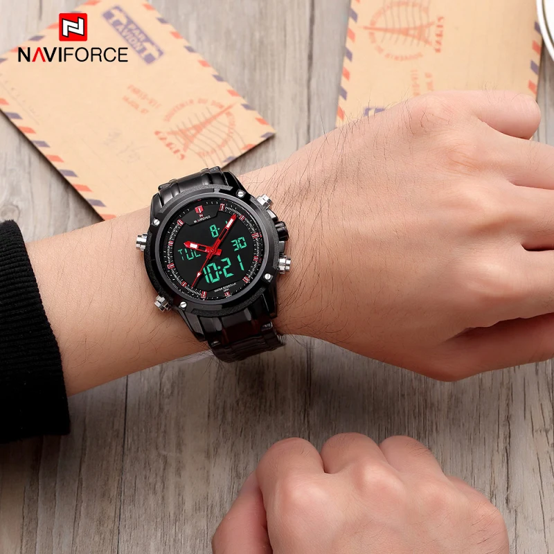 Часы наручные NAVIFORCE Мужские кварцевые роскошные брендовые Водонепроницаемые