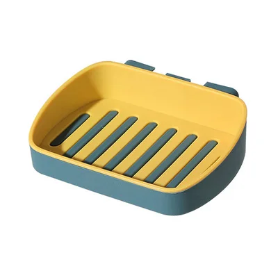 yellow stripe Держатель для мыла двухслойный портативный мыльница настенный клей аксессуары для ванной комнаты лоток для хранения дренажной полки контейнер для мыла коробка - Цвет: yellow stripe