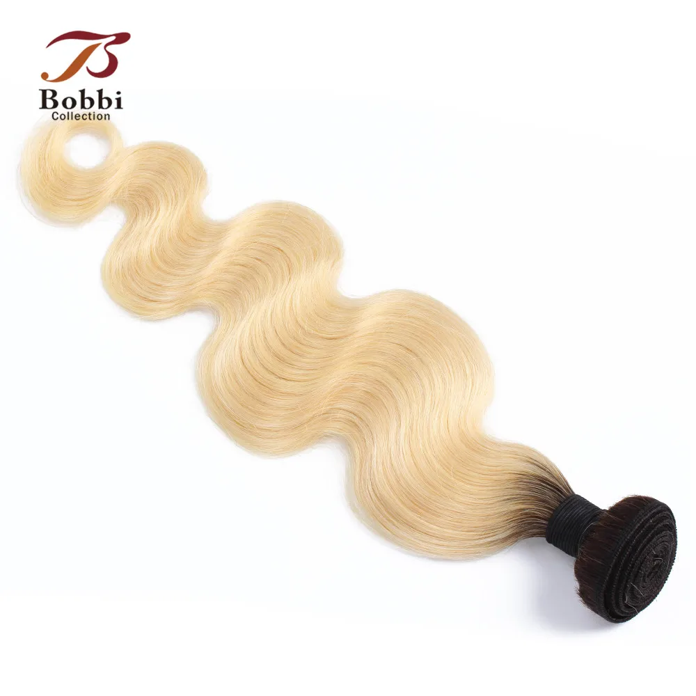 Bobbi Collection 1 Bundle T 1B 613 Dark Root Platinum Blonde Brazilian Body Wave Hair Ombre Weave Remy Human Extension | Шиньоны и