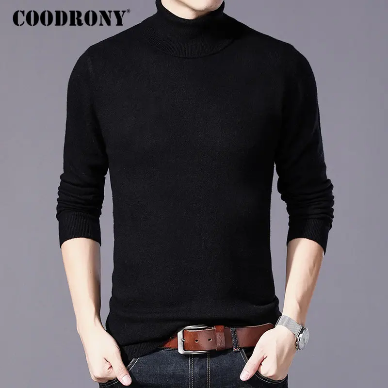 COODRONY, свитер из чистой мериносовой шерсти, мужской зимний толстый теплый свитер с высоким воротом, мужские свитера, кашемировый пуловер, мужской Рождественский пуловер W004