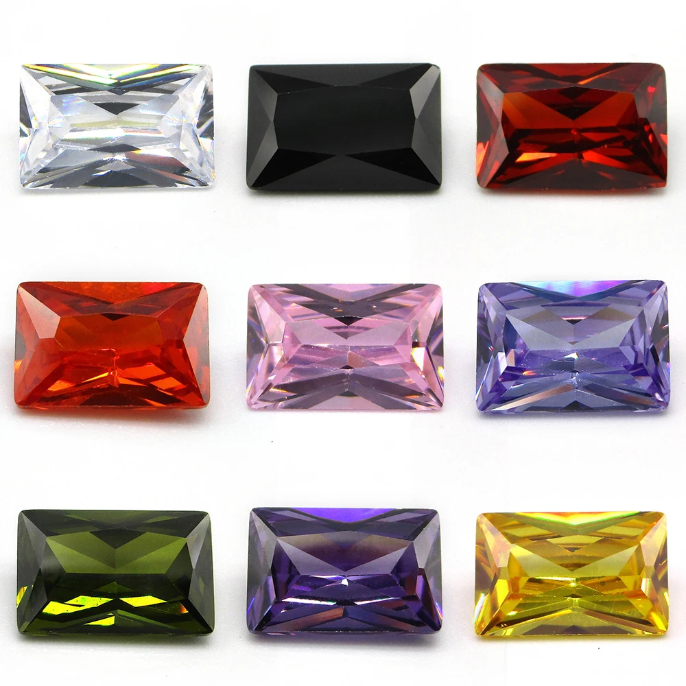 50pcs/lot 2*3~10*14mm 5A Rectangle Shape Loose CZ Synthetic Gems White, Garnet, Olive, Purple, Black, Pink Cubic Zirconia Stone