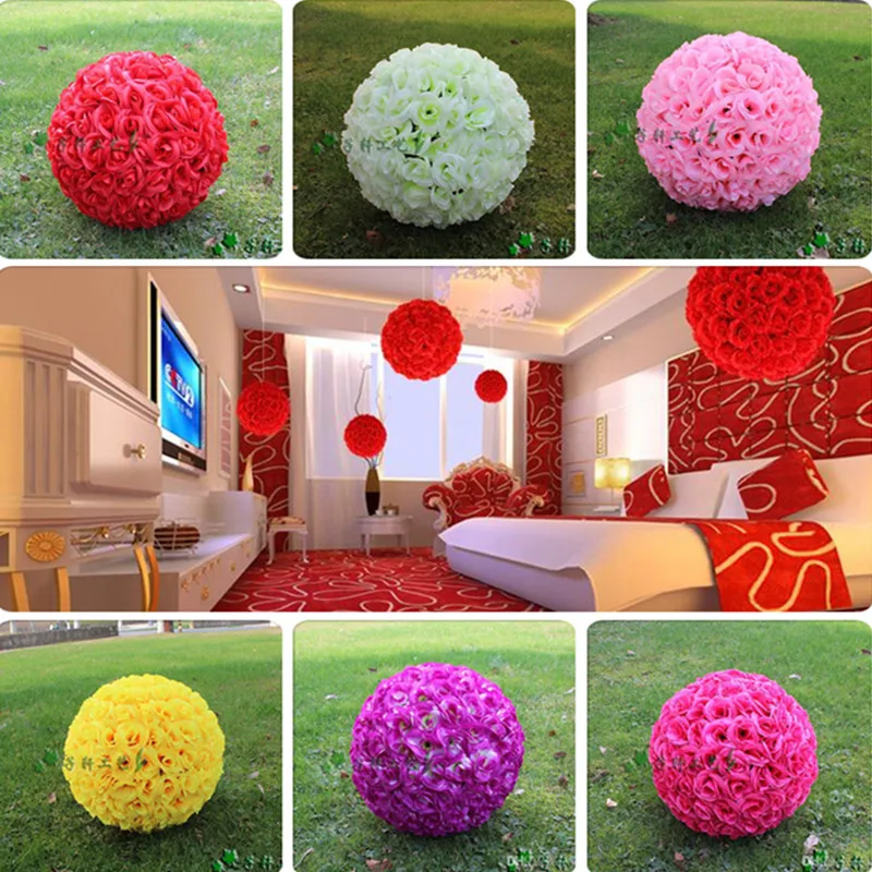 

30 CM/12" New Artificial Encryption Rose Silk Flower Kissing Balls Hanging Ball Christmas Ornaments Wedding Party Decorations