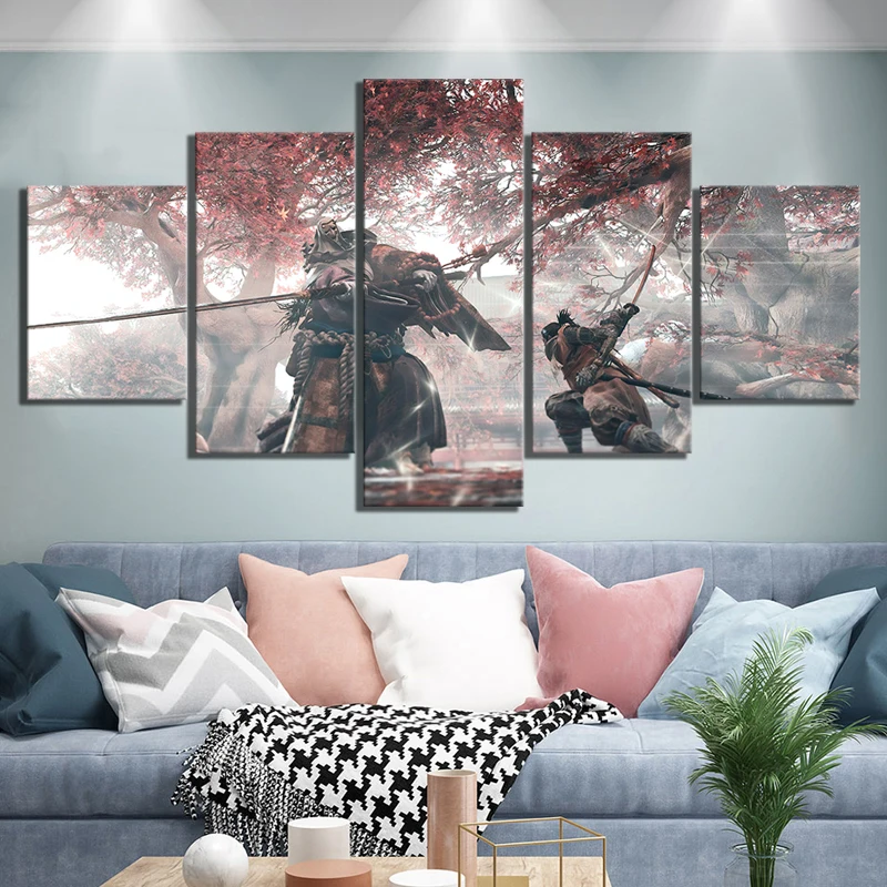 5 Piece HD Fantasy Art Ninja Wolf Picture SEKIRO Shadows Die Twice Game Scene Poster Canvas Paintings Wall for Bedroom Decor | Дом и сад