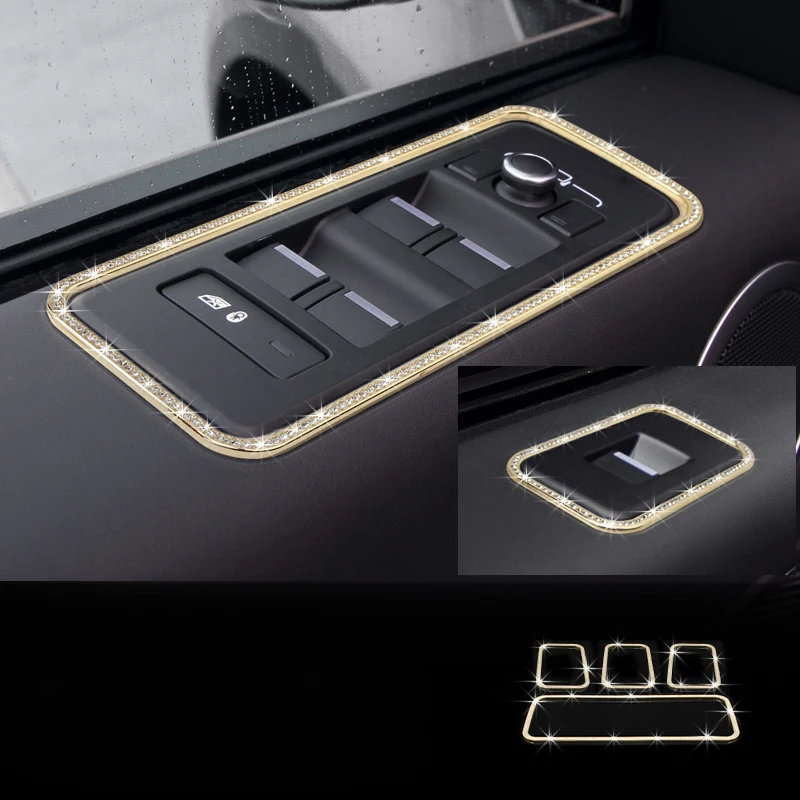 

4 шт. серебро/золото алмазный дверной подлокотник кнопки для окон Лифт крышка декоративная рамка для Land Rover Range Rover 13-2017 и RRS 2014-2017