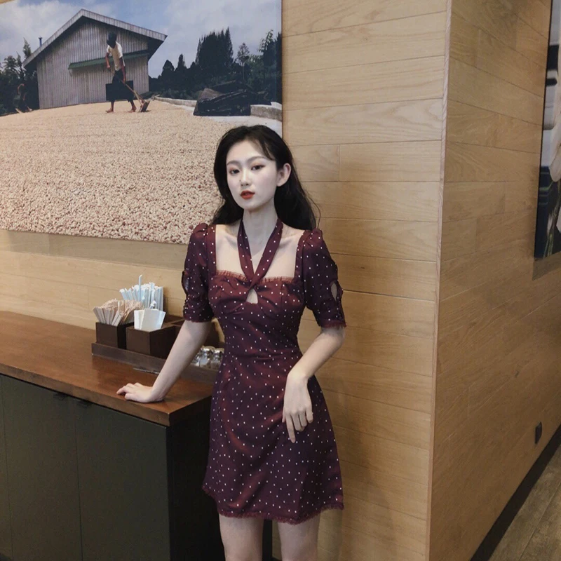Летняя футболка с короткими рукавами Женская одежда в горошек принтом Slim fit A-Line