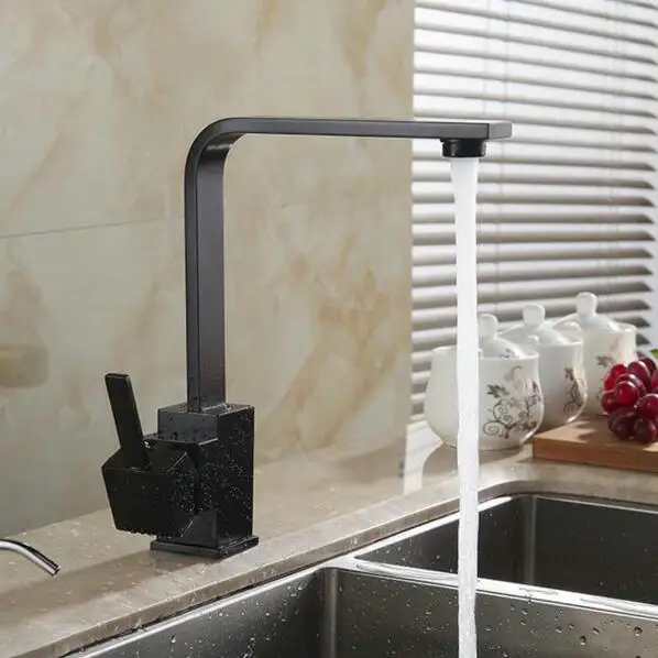 Поворотный кухонный смеситель из черной латуни поворот на 360 градусов|kitchen mixer