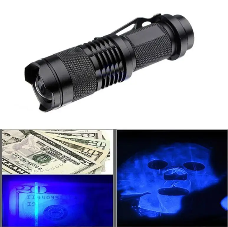 

SOLLED Zoomable Led Flashlight Torch Light Ultra Violet Light Purple light Lamp 14500 Battery For Marker Checker Detection