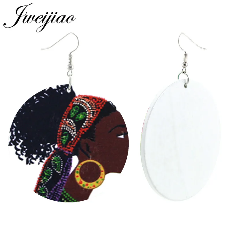 

JWEIJIAO Fashion Afro Hiphop Girl Wooden Earrings Africa Lady Woman Painted Wood Earrings Pendant For Party Gift WD124