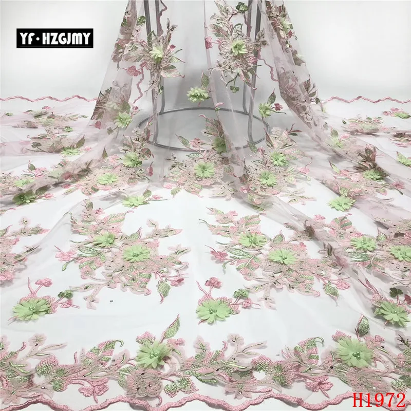 

YF HZGJMY African Lace Fabric 3D Flower High Quality 2019 French Lace Fabric Appliqued Nigerian Net Lace For Wedding Dress A1972