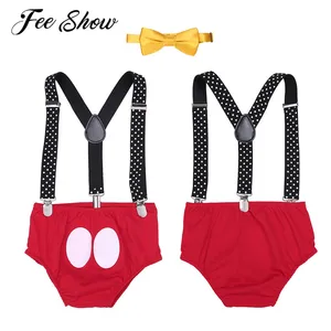 Прелестный наряд для маленьких мальчиков из 3 предметов костюм на подтяжках для первого дня рождения + шаровары + галстук-бабочка комплект одежды для детей от 12 до 18 месяцев