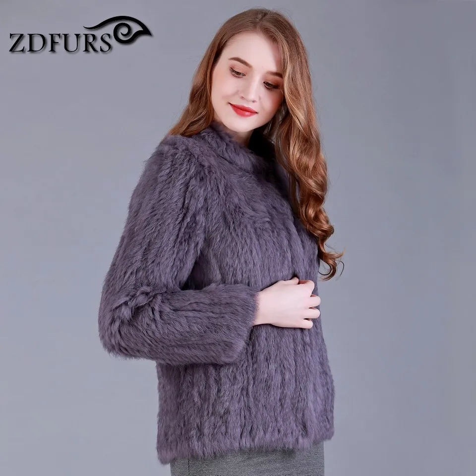 ZDFURS* Новая шуба из натурального меха кролика Модная женская вязаная зимняя куртка с отделкой из меха кролика теплая верхняя одежда из меха кролика ZDKR-165027
