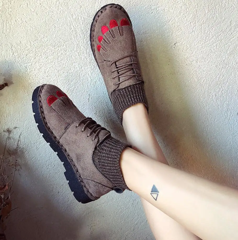 Зима Британский стиль замшевые носки Вязание шерстяные ботинки martin Для женщин