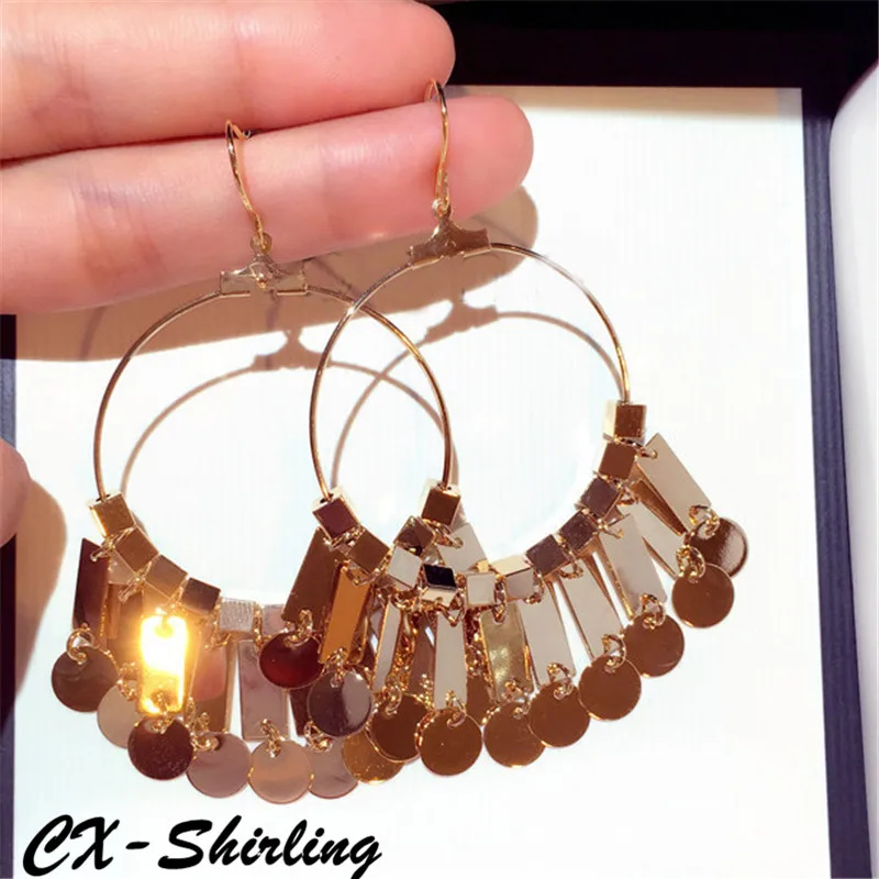 CX Shirling женские серьги с кисточками Длинная подвеска круг висячие золотые