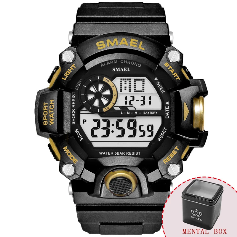GoldBox Цифровые часы для мужчин, светодиодный дисплей, SMAEL, мужские часы, спортивные часы для мужчин, водонепроницаемые, relogio masculino1385C, белые цифровые часы для мужчин - Цвет: GoldBox
