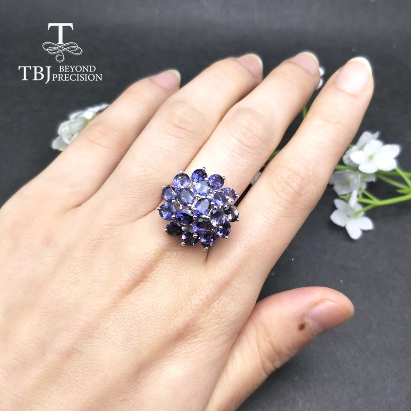 Женское кольцо с подвеской TBJ элегантное из натурального иолита стерлингового