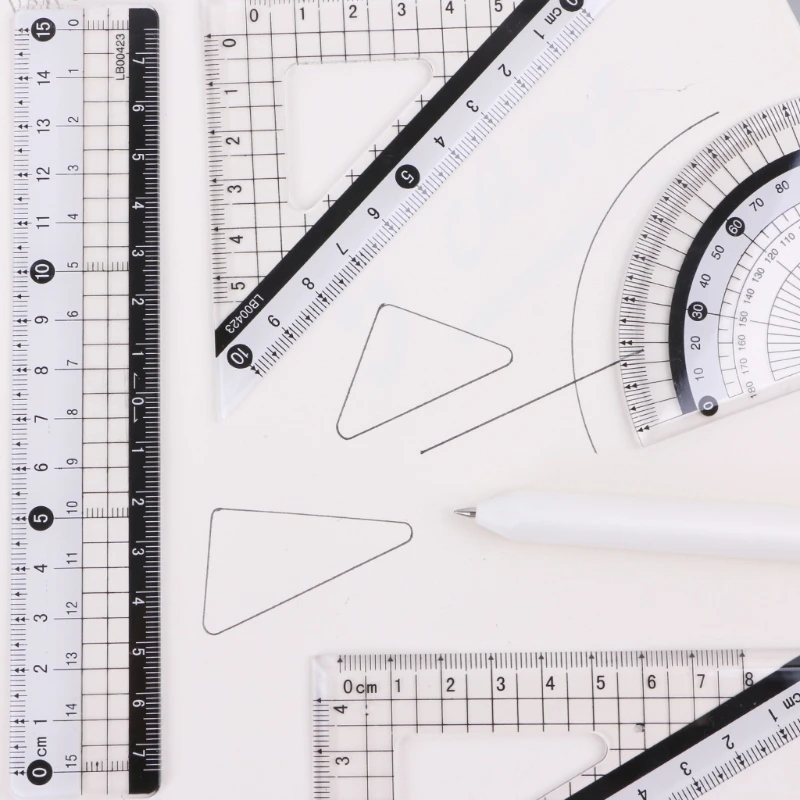 4 шт. Студенческая рисунок квадратов Треугольники линейка транспортир