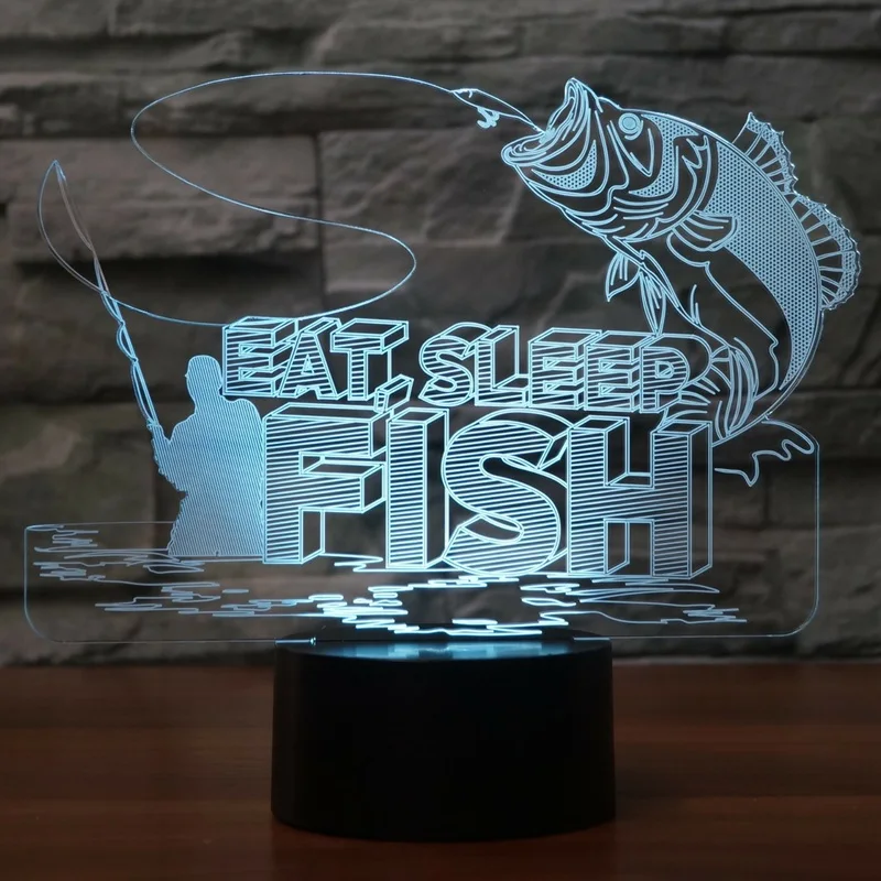 Eat sleep fish Fishing 7 изменяющихся цветов 3d иллюзия ночной Светильник